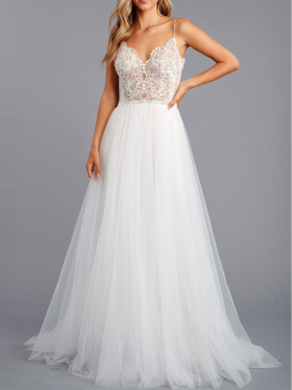 Off White Filigree Sweetheart Neck Ball Gown Wedding Dress 14